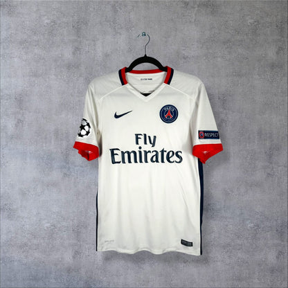 Maillot PSG 2015-2016 extérieur, face avec logo Nike et sponsor Fly Emirates