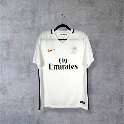 Face du maillot PSG 2016-2017 third Nike blanc, sponsor Fly Emirates et swoosh orange irisé, taille M
