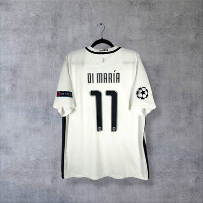 Dos du maillot PSG 2016-2017 third blanc avec flocage Di María N°11 et patch Ligue des Champions