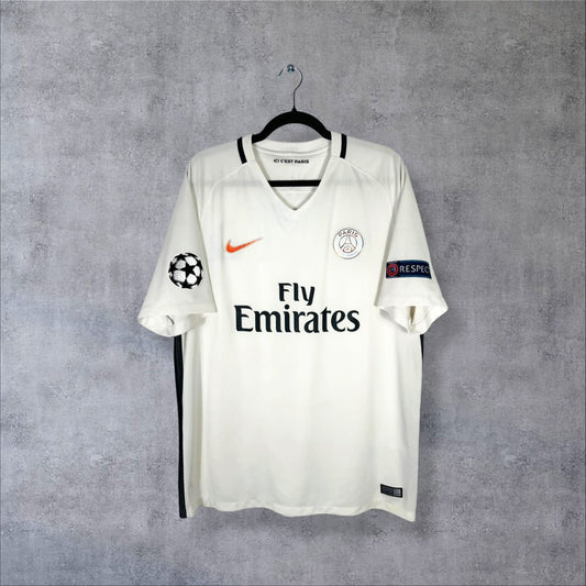 Face du maillot PSG 2016-2017 third Nike, sponsor Fly Emirates, swoosh orange et écusson Paris Saint-Germain