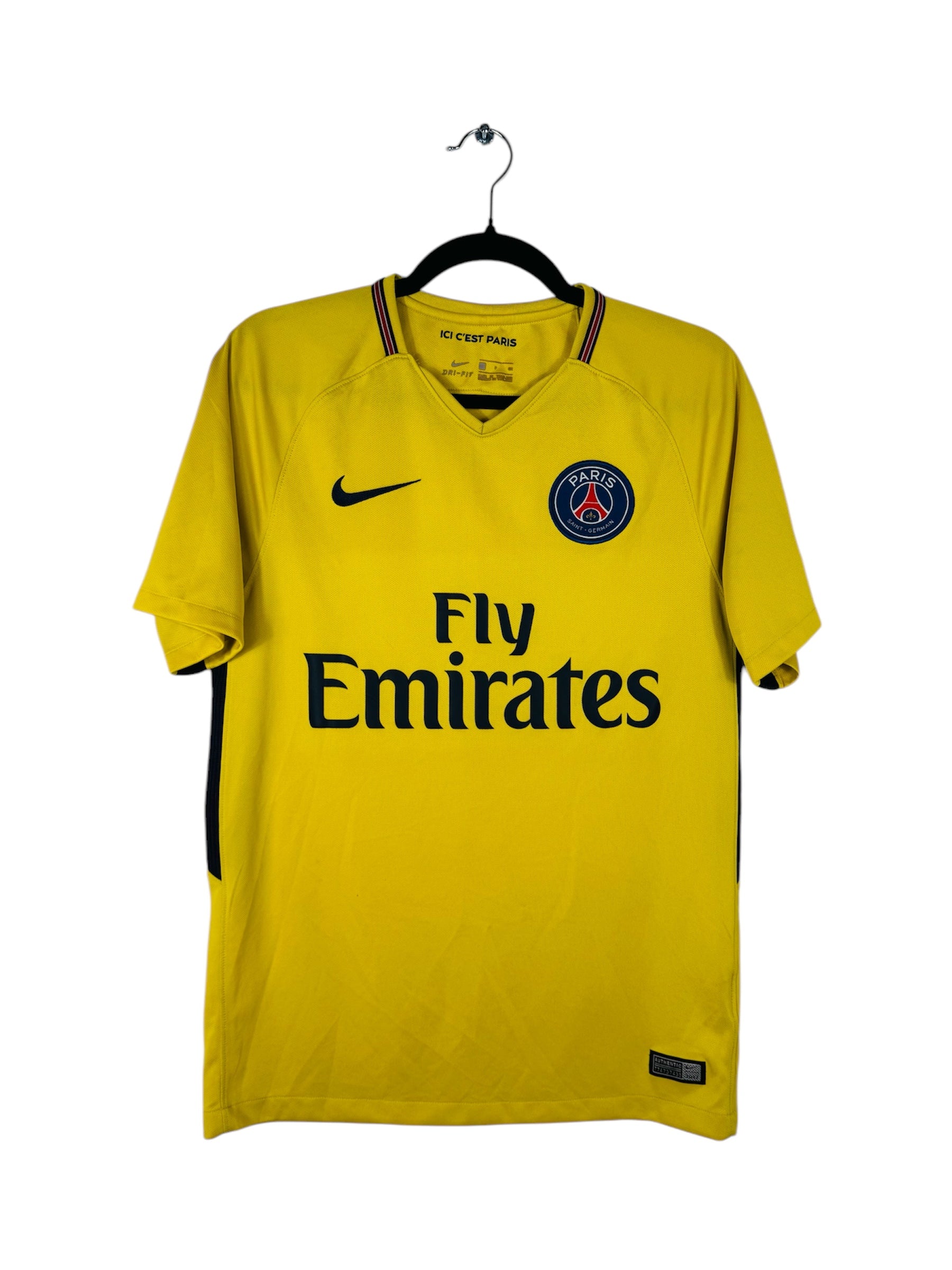 Maillot PSG 2017-2018 Extérieur Nike - Vue avant, taille S, couleur jaune