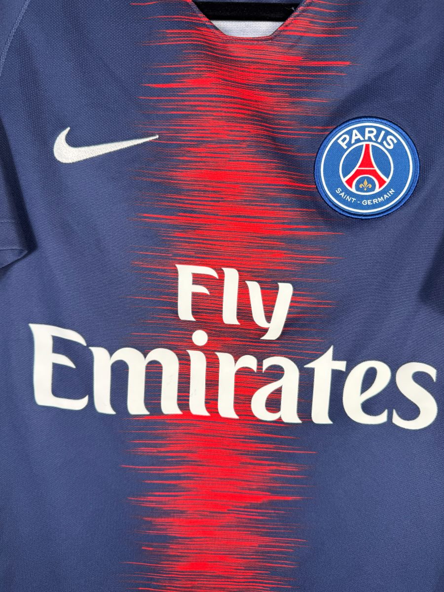 Écusson PSG et sponsor Fly Emirates, maillot domicile 2018-2019 Thiago Silva