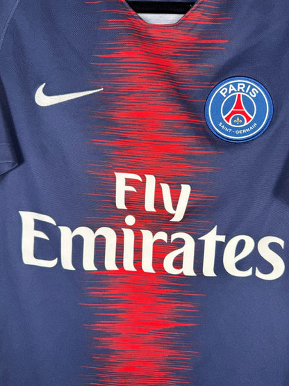 Écusson PSG et sponsor Fly Emirates, maillot domicile 2018-2019 Thiago Silva