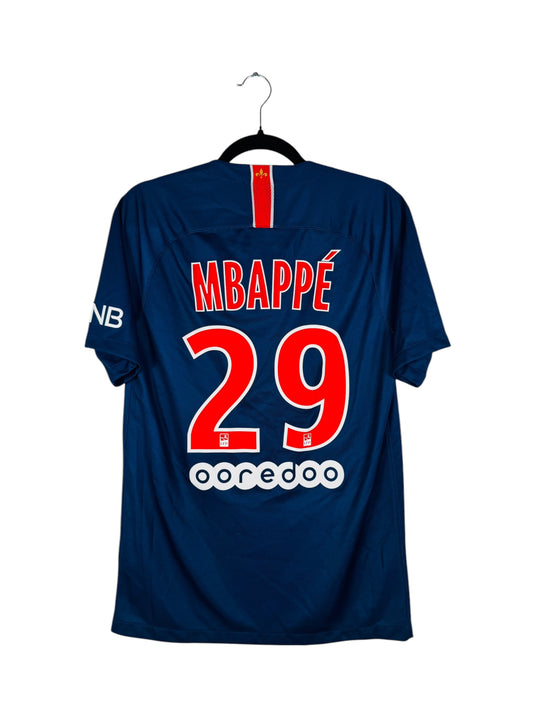 Maillot PSG 2018-2019 Domicile Nike - Vue arrière flocage Mbappé N°29, taille S, couleur marine.