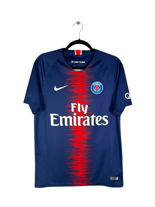 Maillot PSG 2018-19 domicile design onde sonore Nike authentique vue de face.