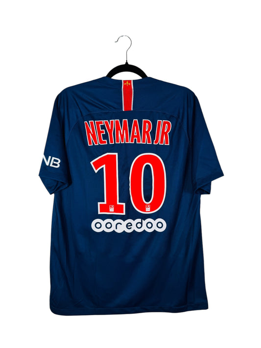 Maillot PSG 2018-2019 Domicile Nike - Vue arrière flocage Neymar JR N°10, taille M, couleur marine et rouge.