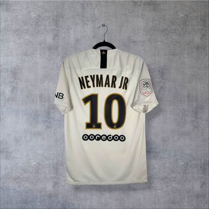 Flocage Neymar Jr numéro 10 sur maillot PSG 2018-2019 Extérieur crème