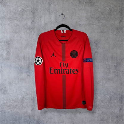 Maillot gardien PSG x Jordan 2018-2019 de face, rouge, Jumpman et sponsor Fly Emirates
