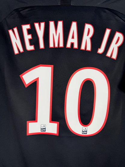 Détail du flocage NEYMAR JR N°10 avec logos LFP sur le maillot PSG 2019-2020 fourth