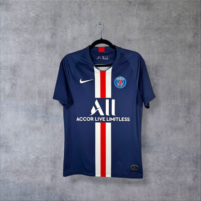 Face du maillot PSG 2019-2020 domicile bleu marine à bande Hechter avec sponsor ALL Accor