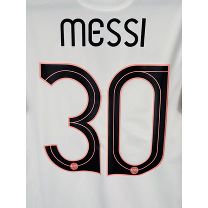 Détail de la typographie du flocage sur le numéro 30 de Lionel Messi