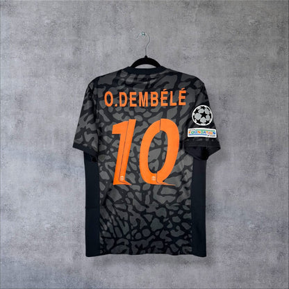 Dos du maillot PSG third 2023-2024 elephant print avec flocage orange O.Dembélé N°10