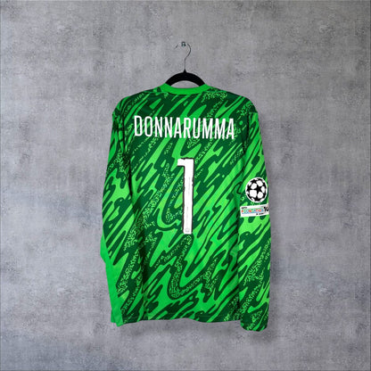 Dos du maillot gardien PSG 2024-2025 vert avec flocage Donnarumma N°1 et patch Ligue des Champions