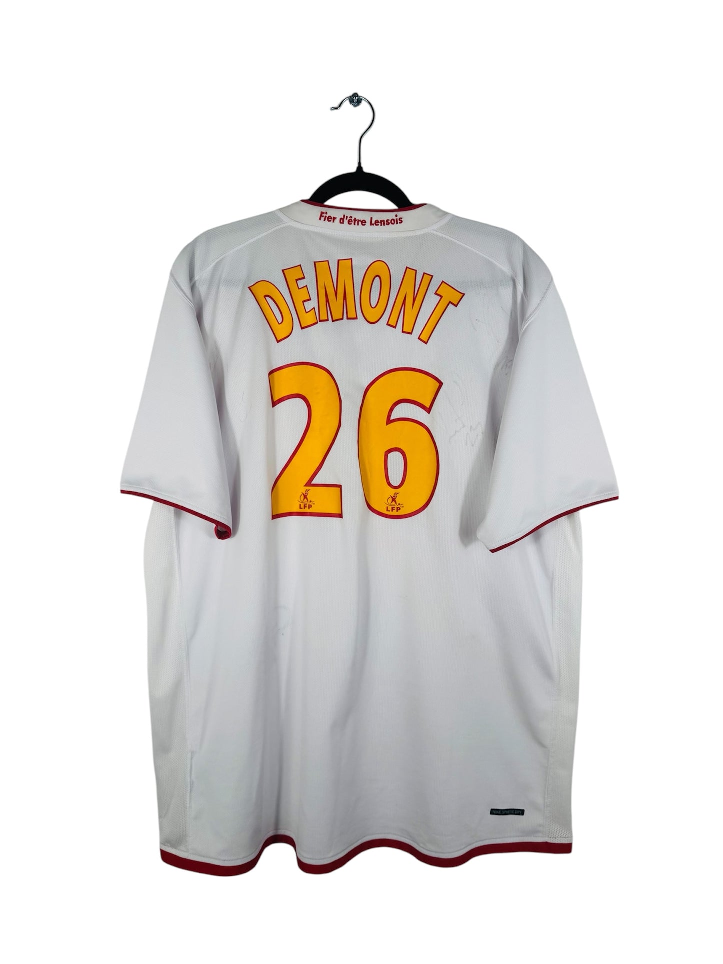 Maillot RC Lens 2006-2007 Centenaire signé Nike - Vue arrière flocage Demont N°26, taille XXL, couleur blanc.