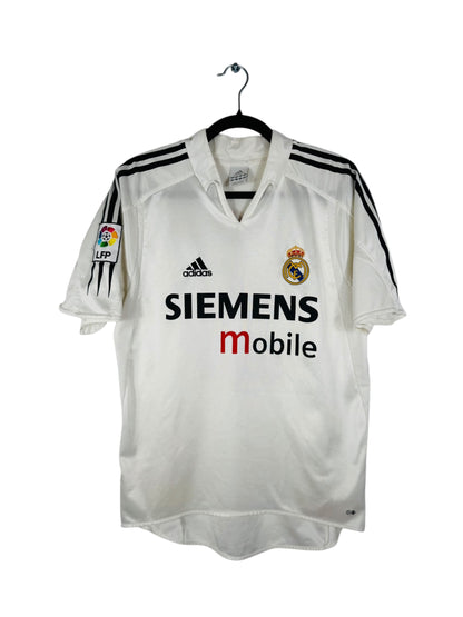 Maillot Real Madrid 2004-2005 Domicile Adidas - Vue avant, taille S, couleur blanc.