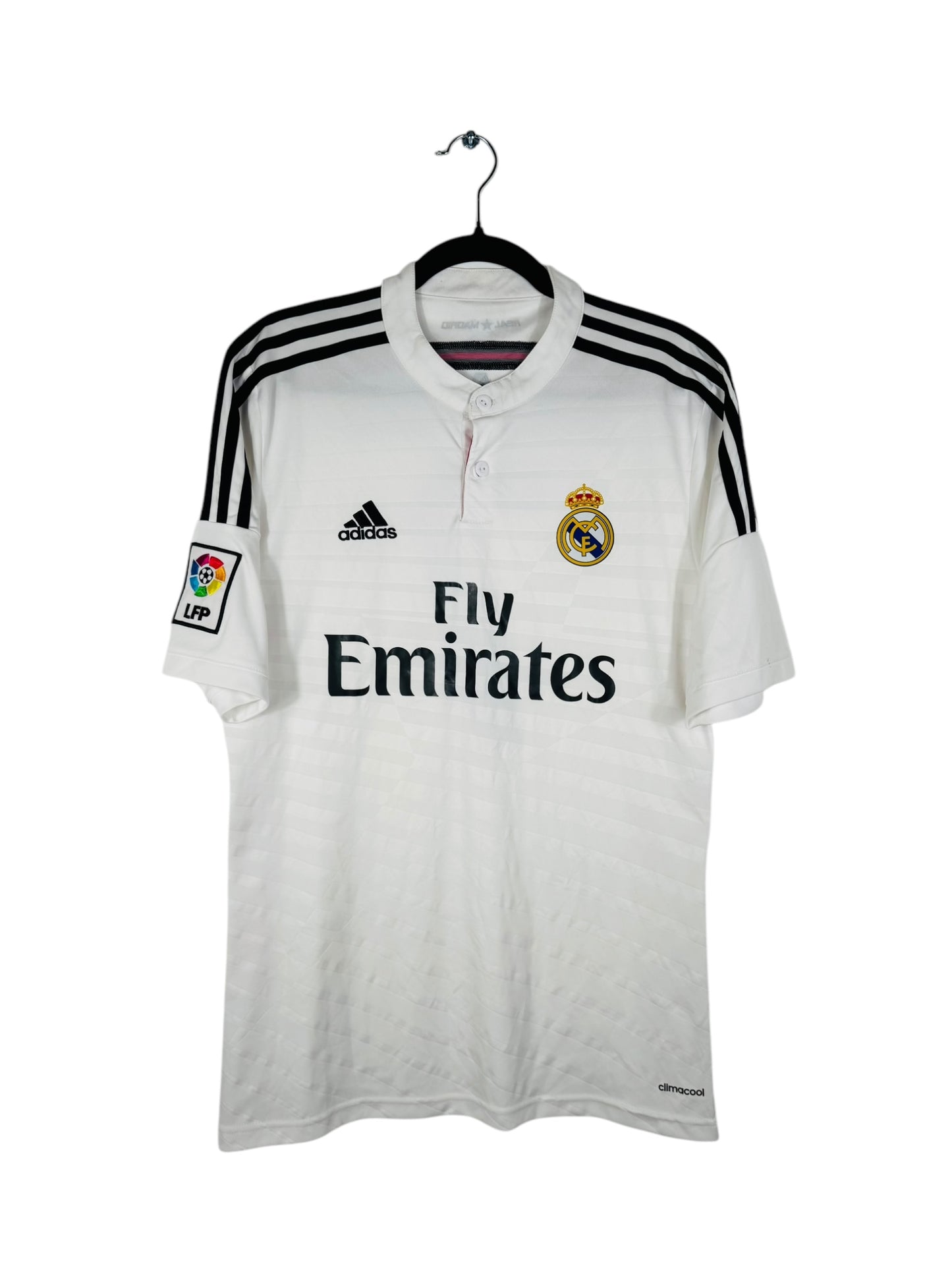 Maillot Real Madrid 2014-2015 Domicile Adidas - Vue avant, taille S, couleur blanc.