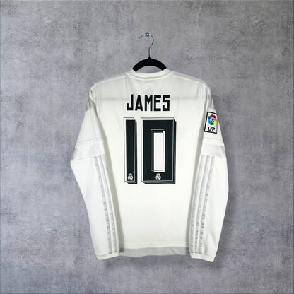Dos du maillot Real Madrid 2015-2016 domicile manches longues avec flocage JAMES numéro 10 et patch LFP