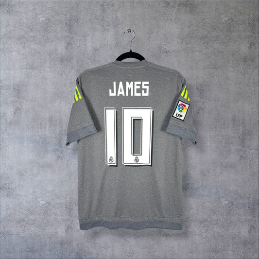 Maillot Real Madrid 2015-2016 extérieur gris, dos floqué James 10 blanc