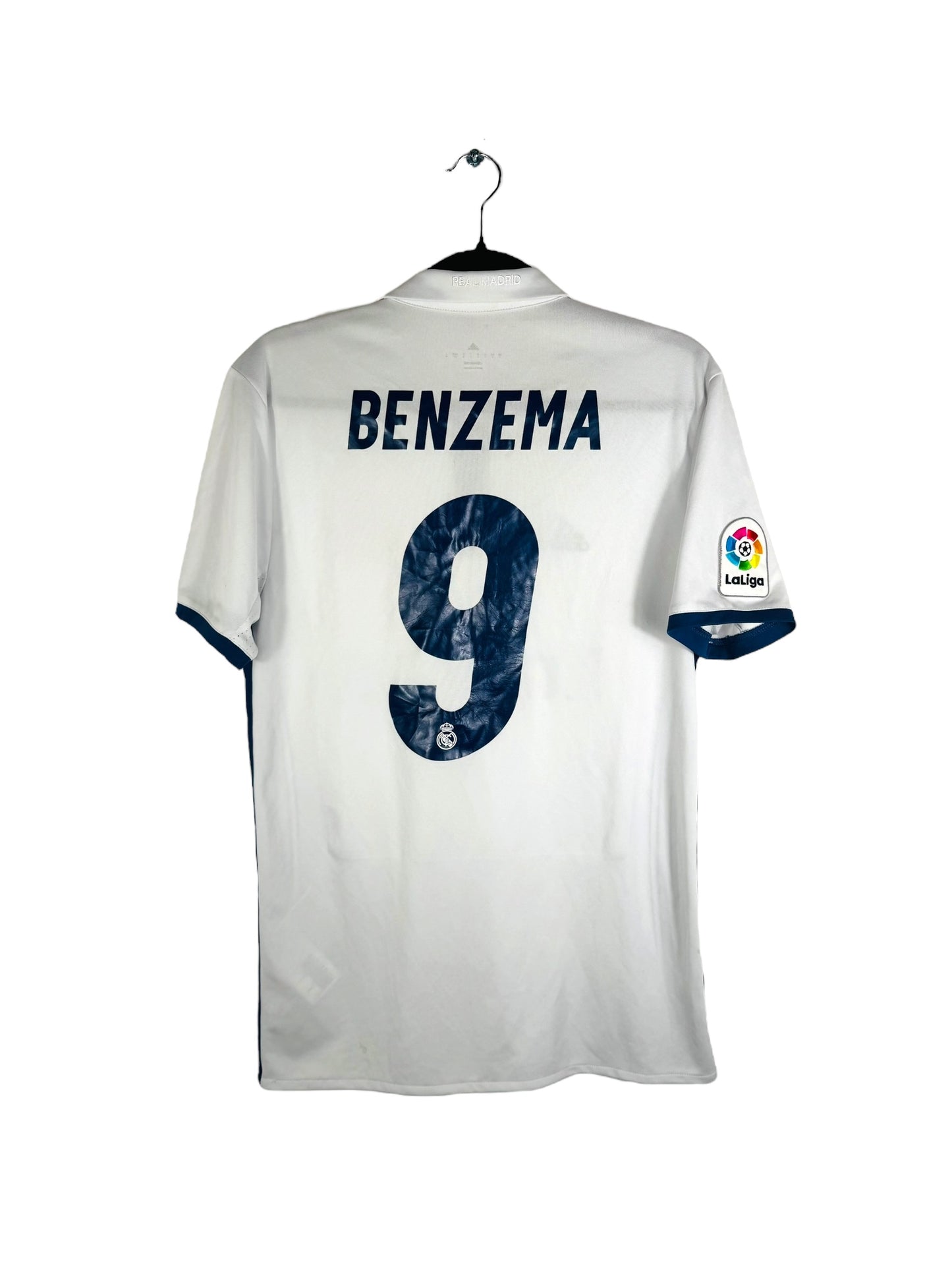 Maillot Real Madrid 2016-2017 domicile Adidas Benzema 9 blanc taille S vue arrière