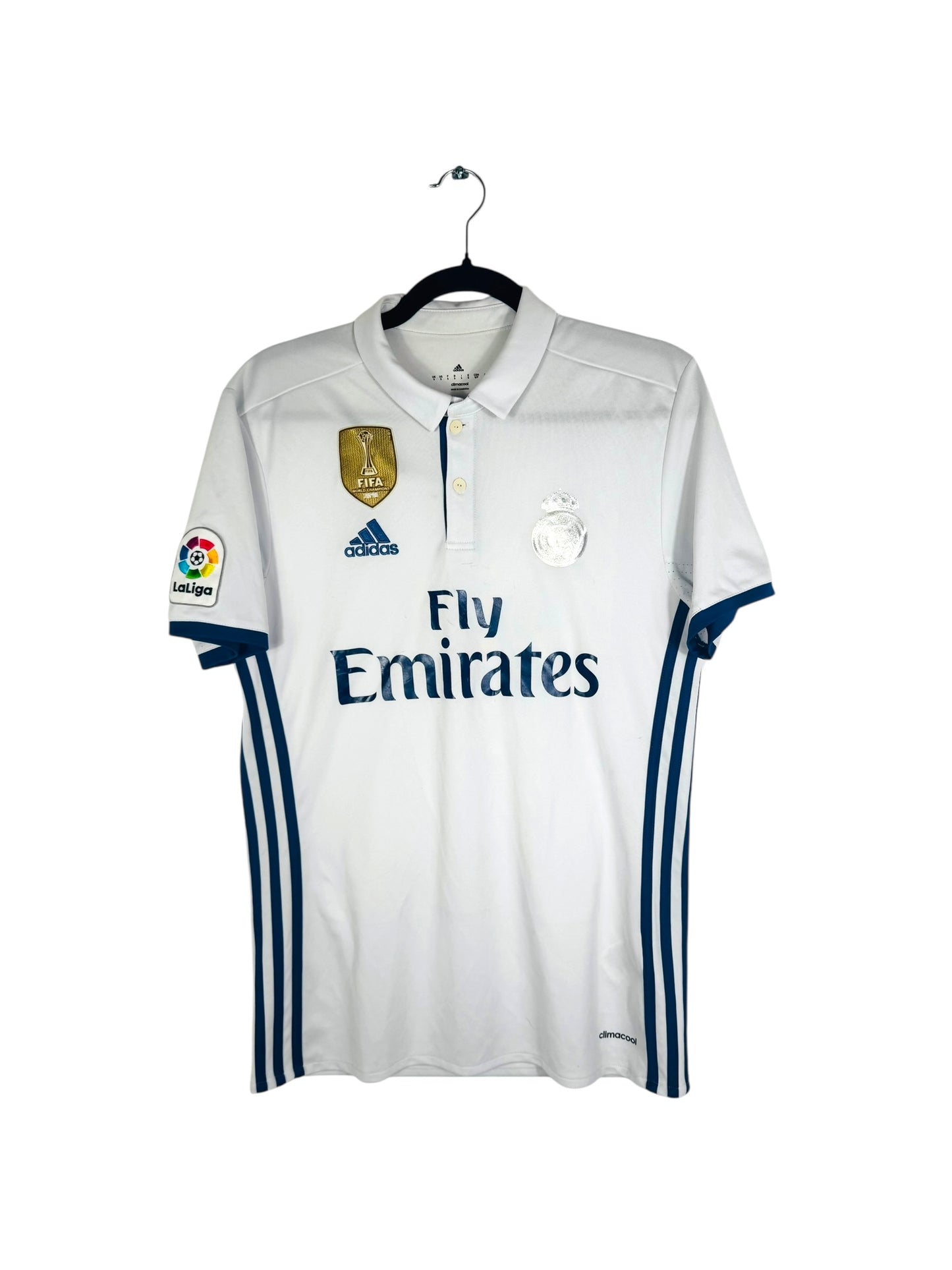 Maillot Real Madrid 2016-2017 domicile Adidas Benzema 9 blanc taille S vue avant