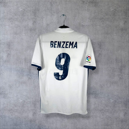 Maillot Real Madrid 2016-2017 domicile blanc, dos floqué Benzema 9