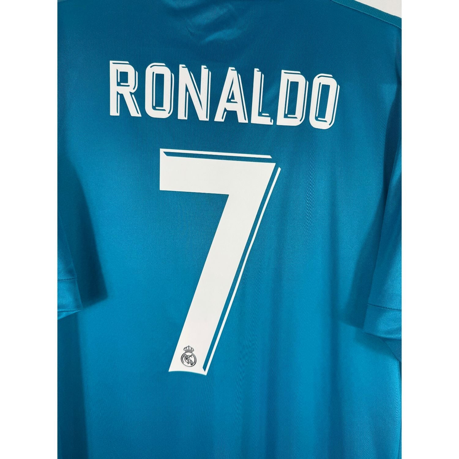 Détail de la typographie du flocage sur le numéro 7 de Cristiano Ronaldo