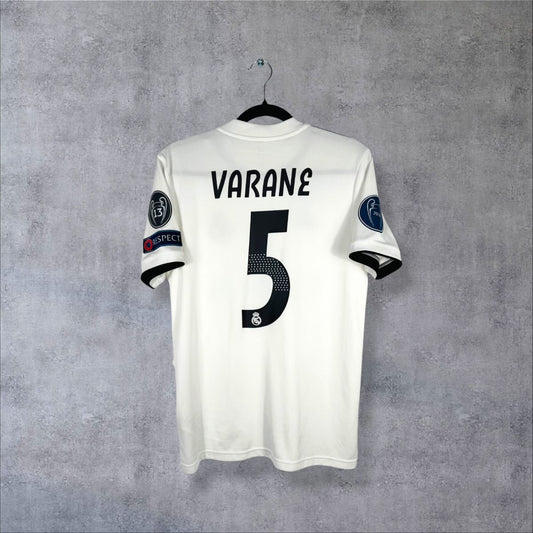 Maillot Real Madrid 2018-2019 domicile blanc, dos floqué Varane 5