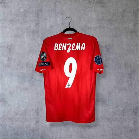 Maillot Real Madrid 2018-2019 third rouge dos flocage Benzema N°9 badge 13 titres