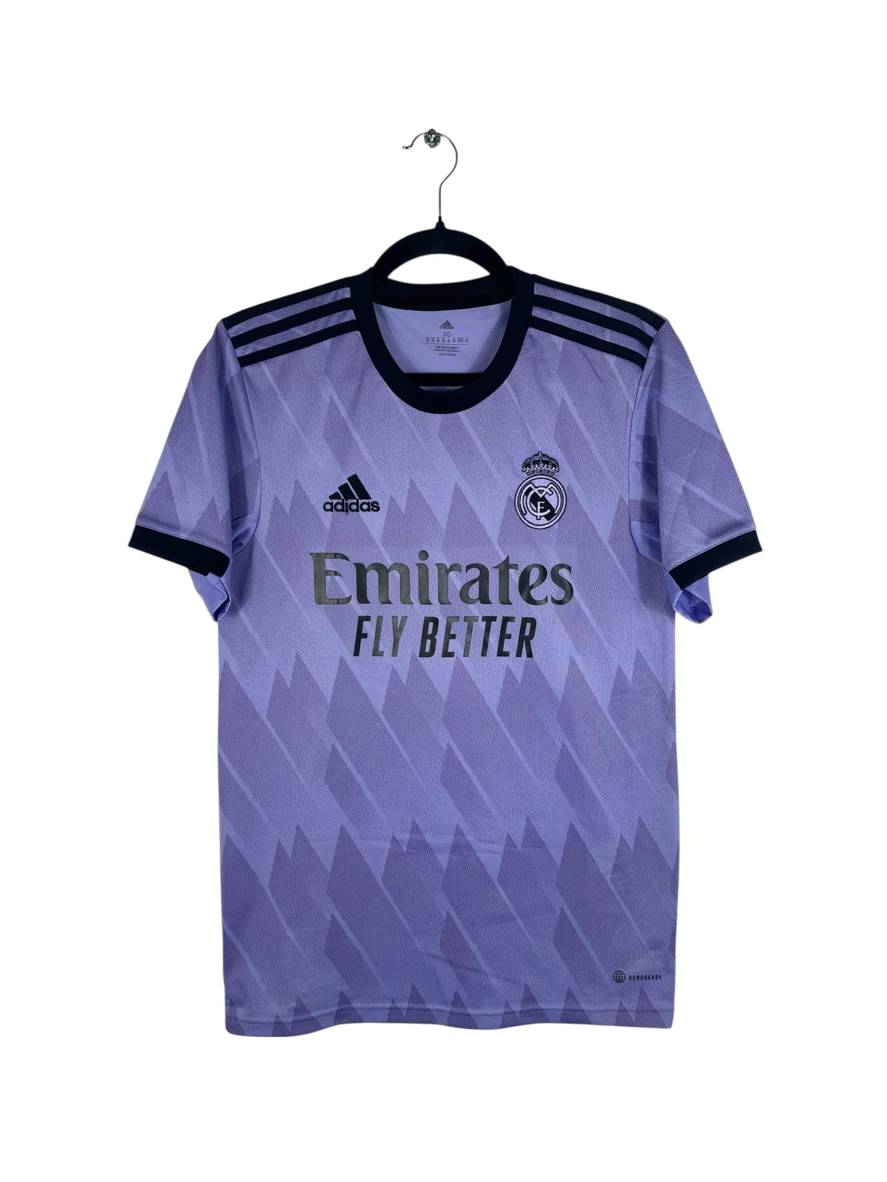 Maillot Real Madrid 2022-2023 extérieur Adidas Vinicius JR 20 blanc bleu XS vue avant