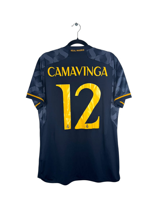Maillot Real Madrid 2023-2024 extérieur Adidas Camavinga 12 gris foncé taille M vue arrière