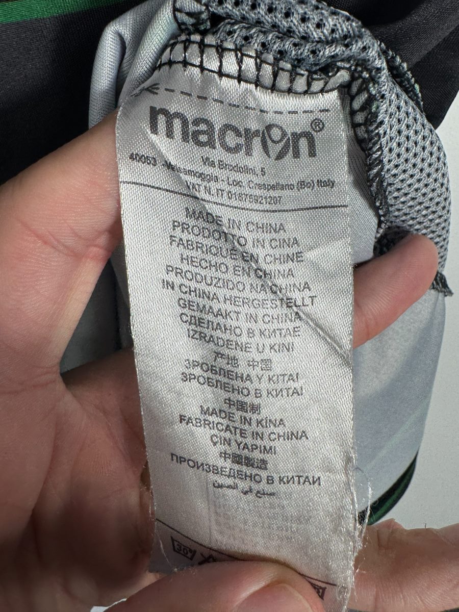 Étiquette de composition Macron intérieure, maillot Sporting CP extérieur 2015-2016