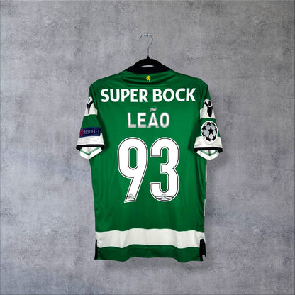 Maillot Sporting CP 2017-2018 domicile vert et blanc, dos floqué Leão 93, Super Bock