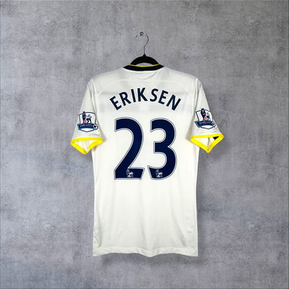 Maillot Tottenham 2014-2015 domicile blanc, dos floqué Eriksen 23 et badges Premier League
