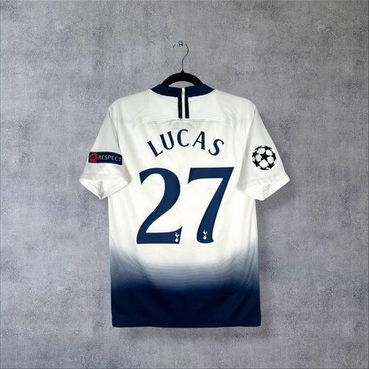 Dos du maillot Tottenham 2018-2019 domicile avec flocage Lucas N°27, patch Ligue des Champions et patch RESPECT