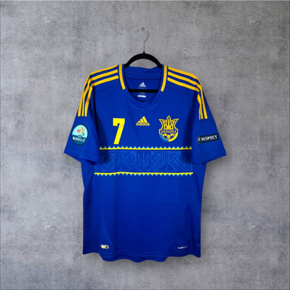 Maillot authentique Ukraine Euro 2012 Extérieur Adidas bleu vue de face