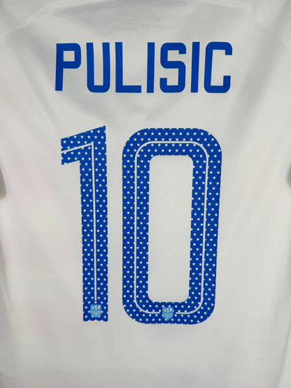 Détail flocage Pulisic N°10 sur maillot USA domicile 2018 Captain America genèse internationale pré-transfert record Chelsea