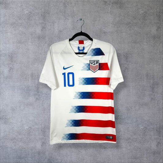 Maillot USA Etats-Unis 2018 Domicile authentifié Nike blanc avec bandes drapeau américain flocage Christian Pulisic N°10 ère post-élimination Mondial 2018 taille S