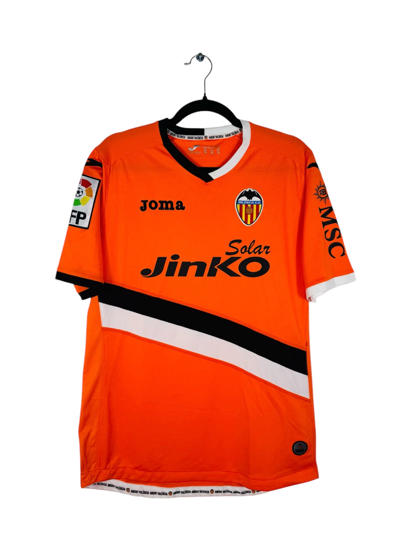 Maillot Valencia CF 2013-2014 Extérieur - Vue avant, taille M, couleur orange.