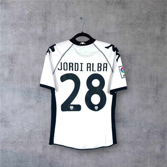 Dos du maillot Valence blanc avec flocage noir JORDI ALBA numéro 28.