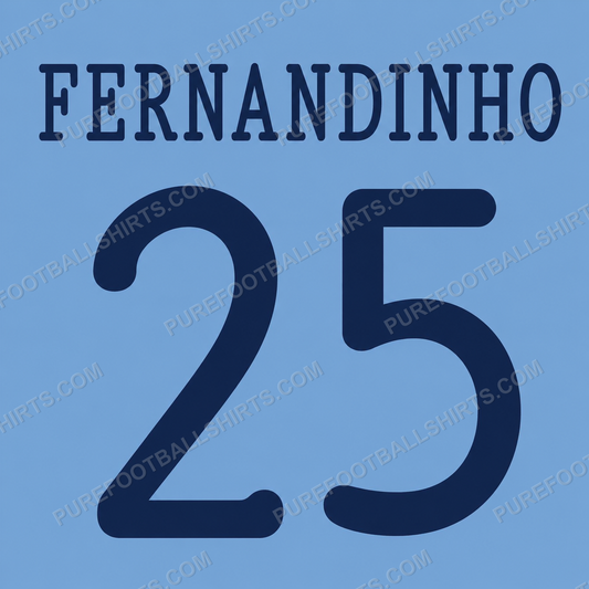 Flocage Fernandinho 25 Manchester City 2013-2014 domicile — nameset repro typo Ligue des Champions