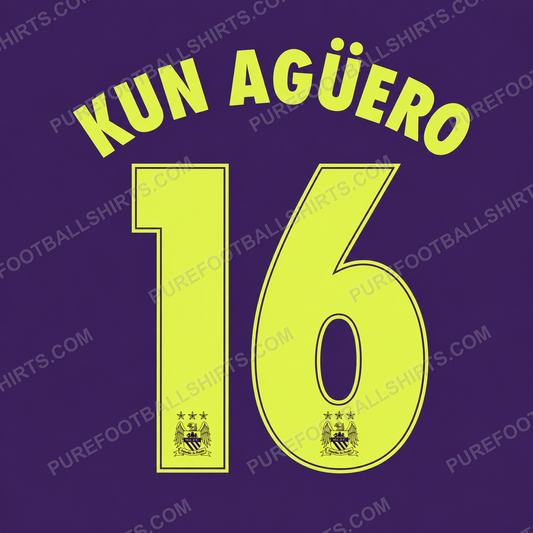 Flocage Kun Agüero 16 Manchester City 2014-2015 third violet — nameset repro typo Ligue des Champions