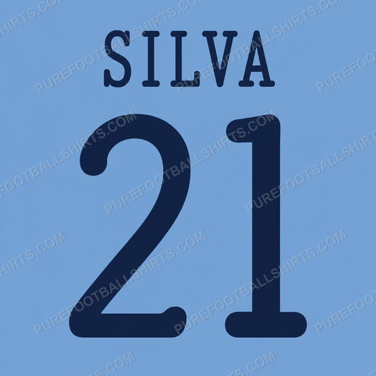 Flocage David Silva 21 Manchester City 2013-2014 domicile — nameset repro typo Ligue des Champions
